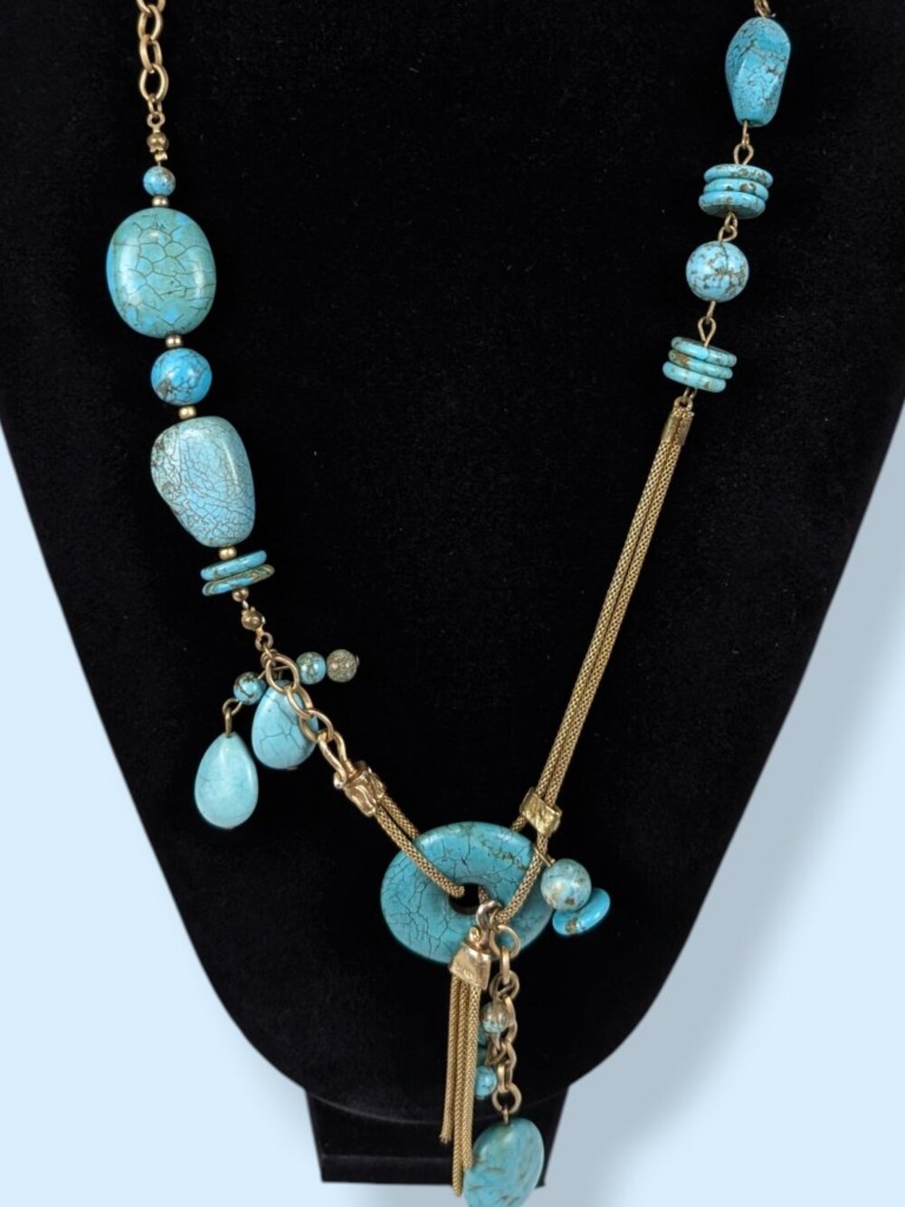 Asymmetrical Bohemian Faux Turquoise Necklace - Picture 2 of 5